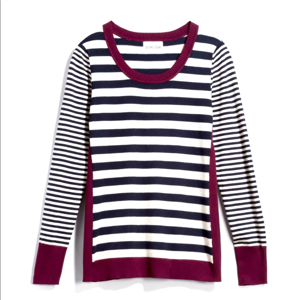 Olivia and Oak Maryanne Striped Pullover in Navy & Maroon. Size large.